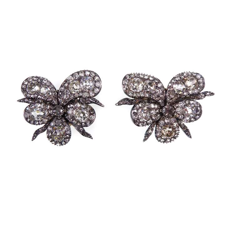 Diamond cluster pansy earrings